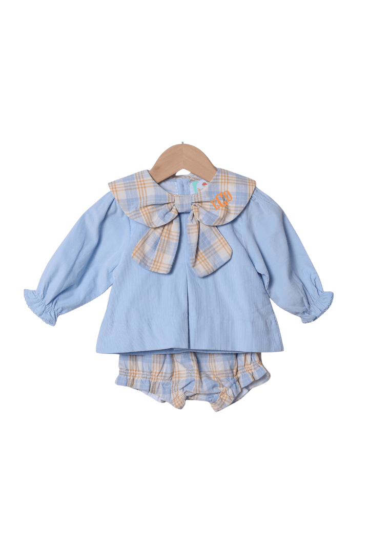 The Smocked Flamingo Apparel & Accessories Blue Plaid Corduroy Bloomer Set