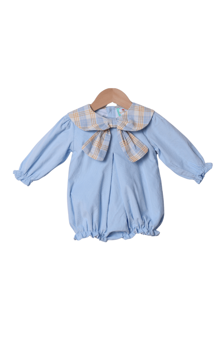 The Smocked Flamingo Apparel & Accessories Blue Plaid Corduroy Bow Bubble