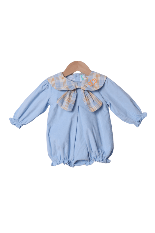 The Smocked Flamingo Apparel & Accessories Blue Plaid Corduroy Bow Bubble