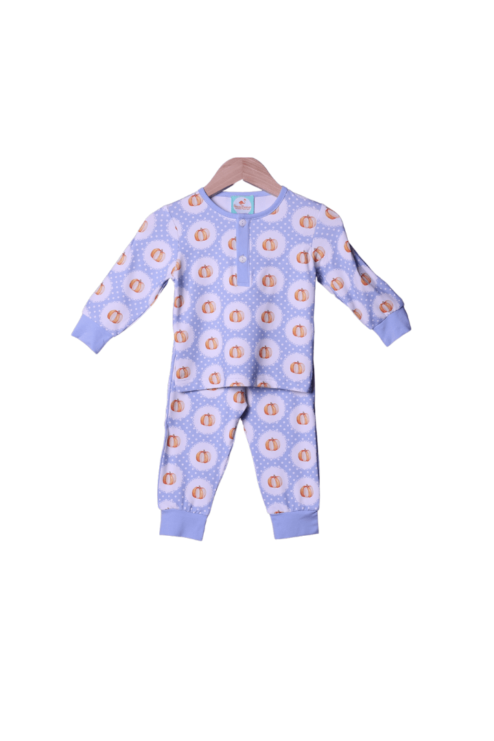 The Smocked Flamingo Apparel & Accessories Blue Pumpkin Long Sleeve Pajamas