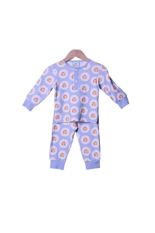 The Smocked Flamingo Apparel & Accessories Blue Pumpkin Long Sleeve Pajamas