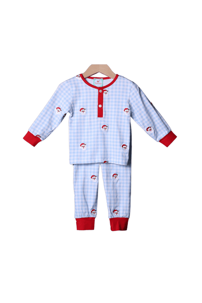 The Smocked Flamingo Apparel & Accessories Blue/Red Embroidered Santa Lounge Set