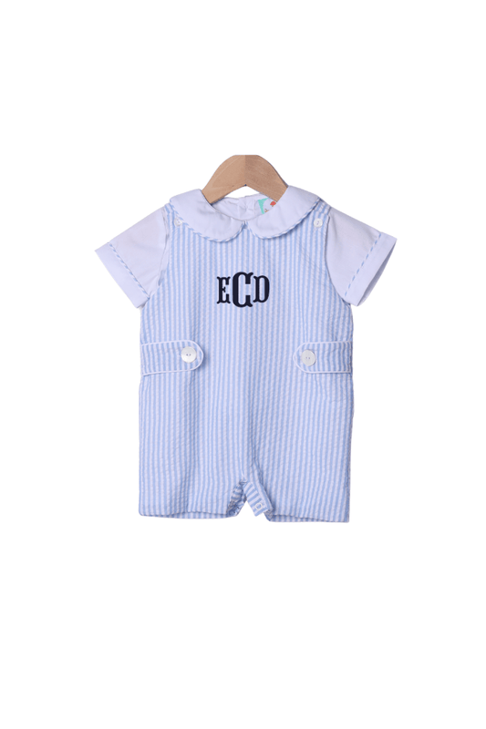 The Smocked Flamingo Apparel & Accessories Blue Seersucker 2Pc Jon Jon