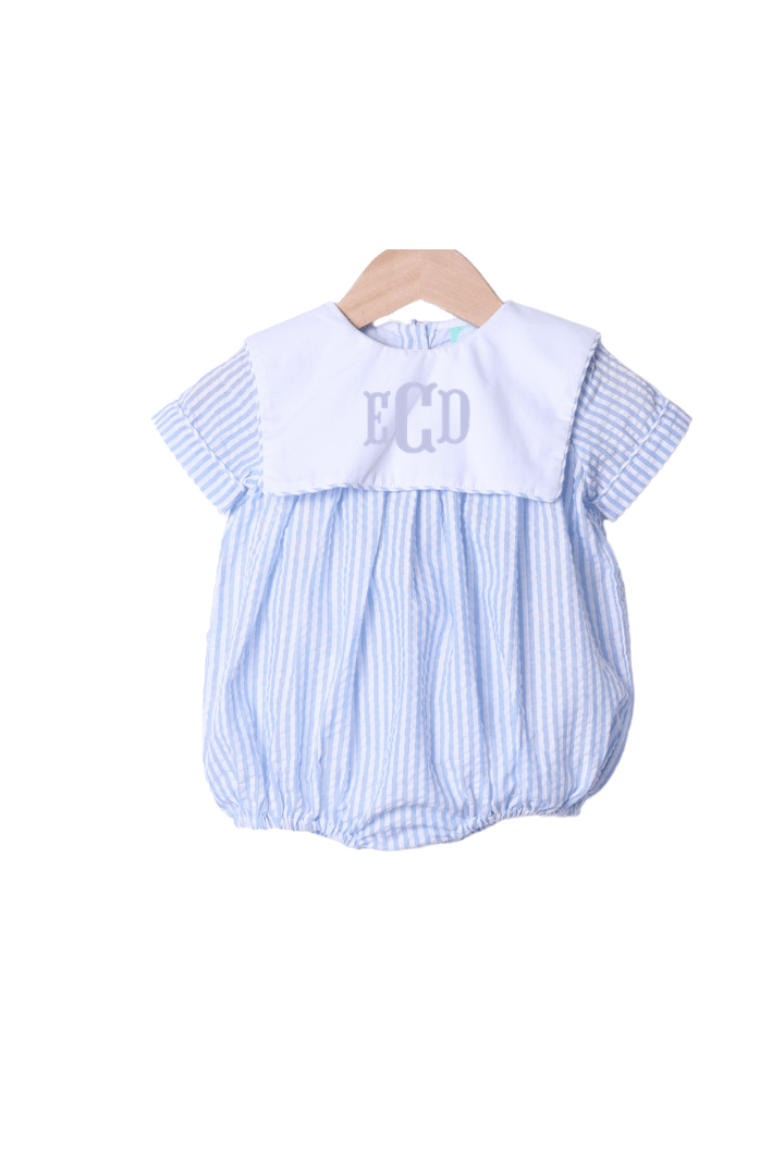 The Smocked Flamingo Apparel & Accessories Blue Seersucker Classic Bib Bubble