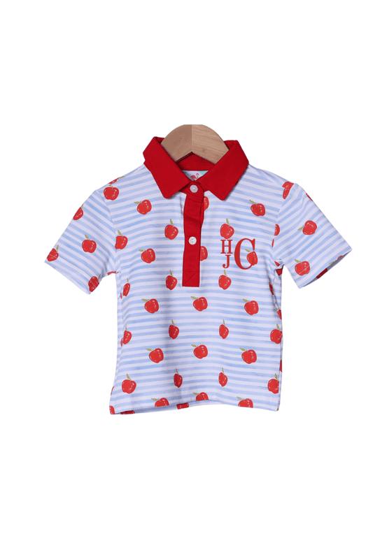 The Smocked Flamingo Apparel & Accessories Blue Stripe Apple Polo Shirt