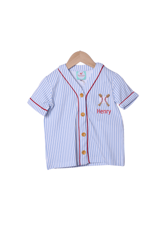 The Smocked Flamingo Apparel & Accessories Blue Stripe Baseball Jersey