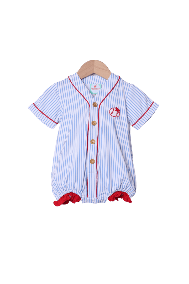 The Smocked Flamingo Apparel & Accessories Blue Stripe Baseball Jersey Bow Bubble