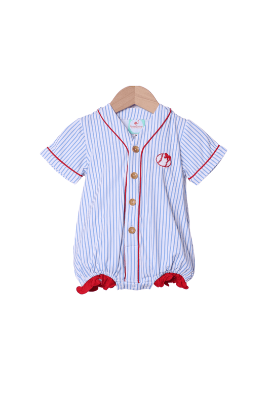 The Smocked Flamingo Apparel & Accessories Blue Stripe Baseball Jersey Bow Bubble