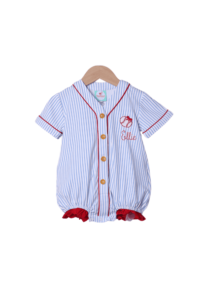 The Smocked Flamingo Apparel & Accessories Blue Stripe Baseball Jersey Bow Bubble