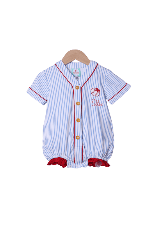 The Smocked Flamingo Apparel & Accessories Blue Stripe Baseball Jersey Bow Bubble
