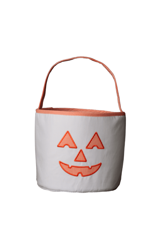 The Smocked Flamingo Apparel & Accessories Blue Stripe Jack O Lantern Treat Basket