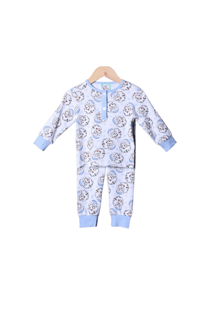 The Smocked Flamingo Apparel & Accessories Blue Vintage Santa Knit Pajamas