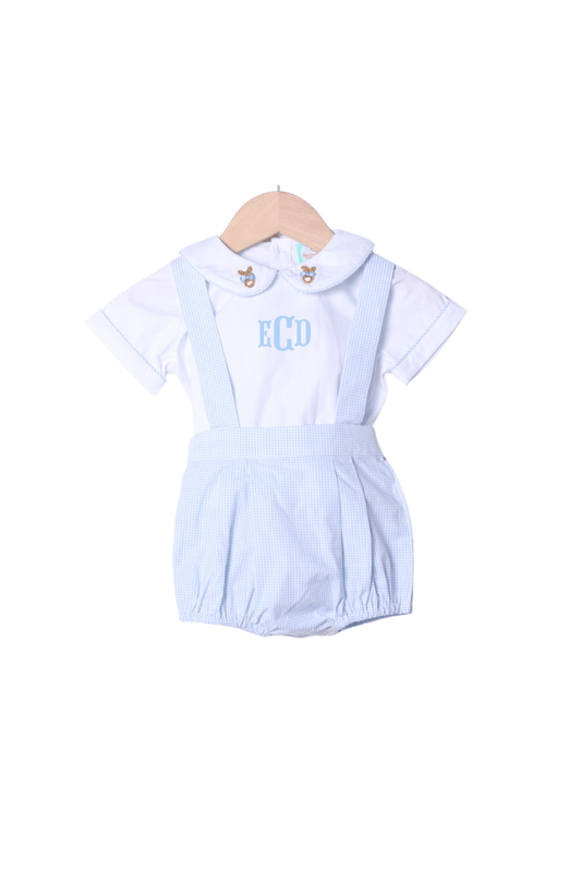 The Smocked Flamingo Apparel & Accessories Bullion Bunny Blue Gingham 2Pc Bubble Set