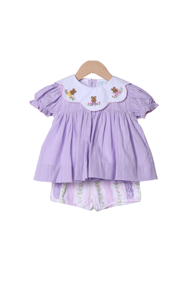 The Smocked Flamingo Apparel & Accessories Bullion Bunny Lavender Linen Floral Short Set