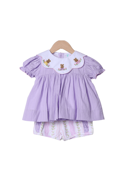 The Smocked Flamingo Apparel & Accessories Bullion Bunny Lavender Linen Floral Short Set