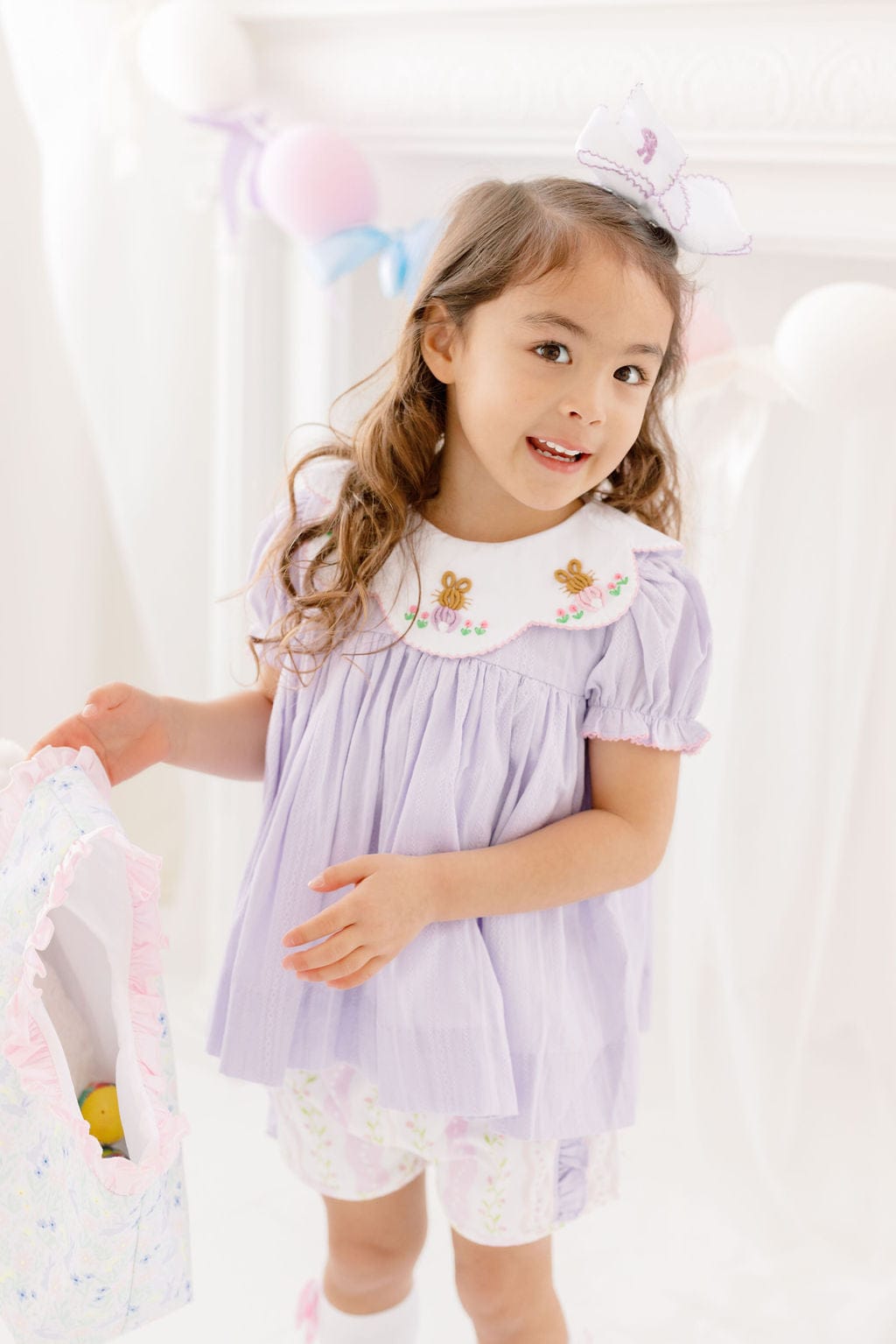The Smocked Flamingo Apparel & Accessories Bullion Bunny Lavender Linen Floral Short Set