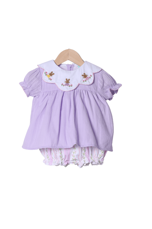 The Smocked Flamingo Apparel & Accessories Bullion Bunny Lavender Linen Floral Skirted Bubble