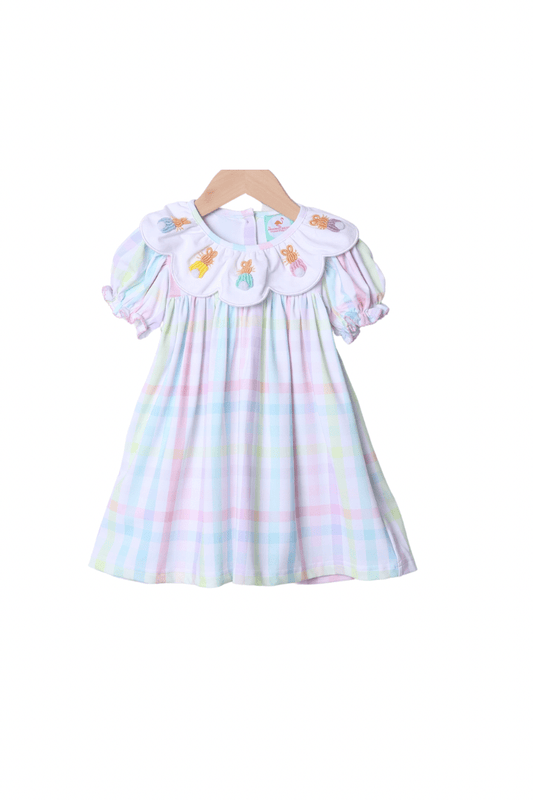 The Smocked Flamingo Apparel & Accessories Bullion Bunny Pastel Plaid Scalloped Dress