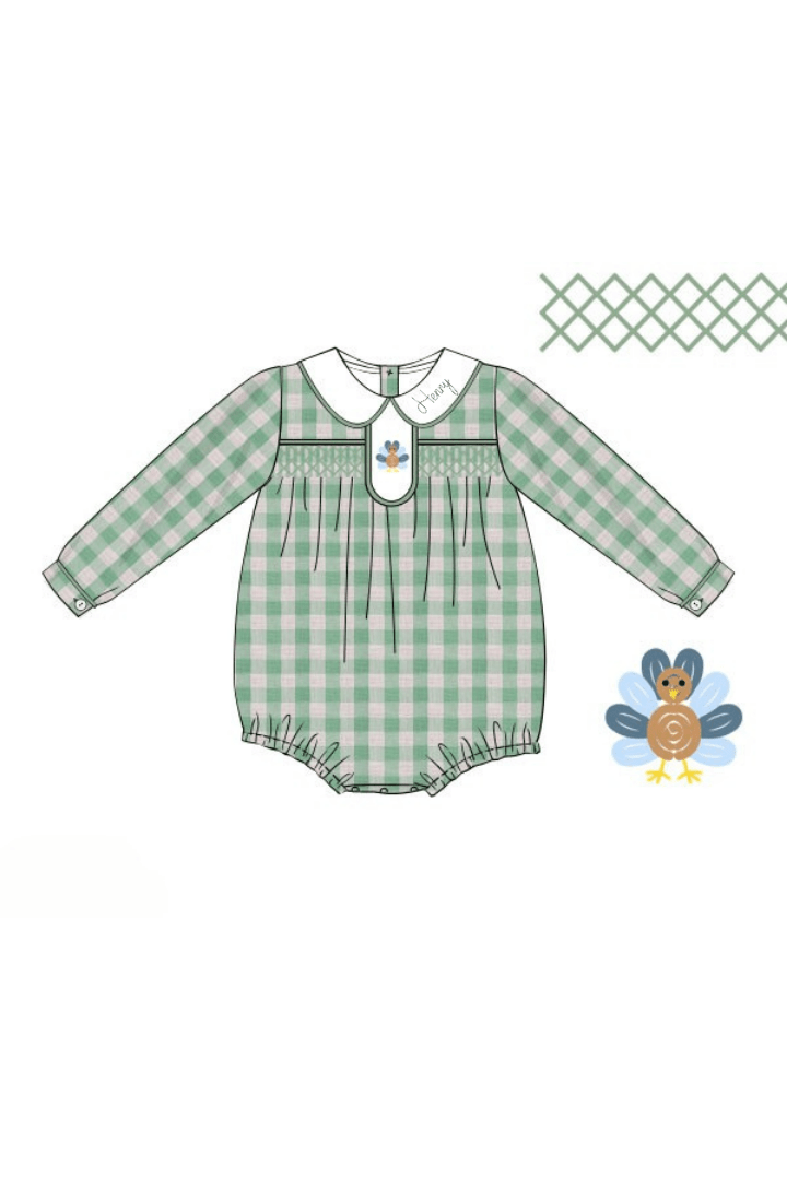The Smocked Flamingo Apparel & Accessories Bullion Turkey Mint Linen Gingham Bubble