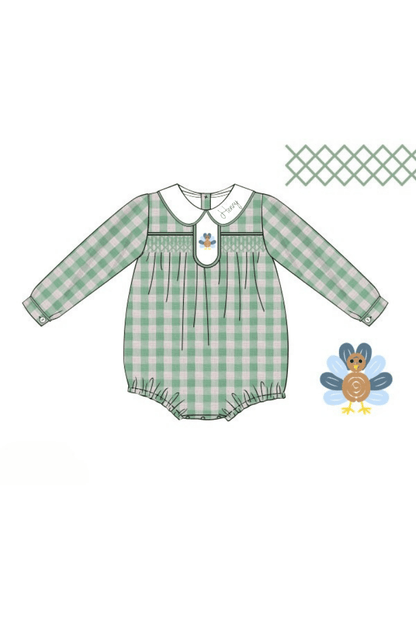 The Smocked Flamingo Apparel & Accessories Bullion Turkey Mint Linen Gingham Bubble