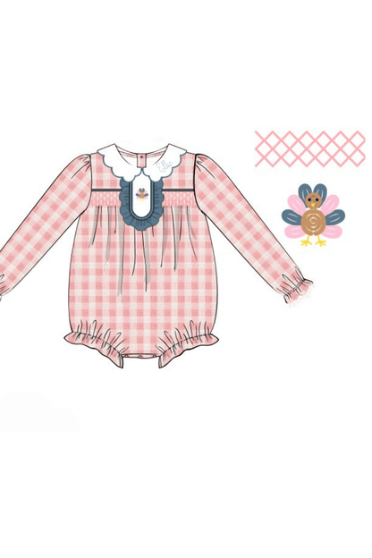 The Smocked Flamingo Apparel & Accessories Bullion Turkey Pink Linen Gingham Ruffle Bubble