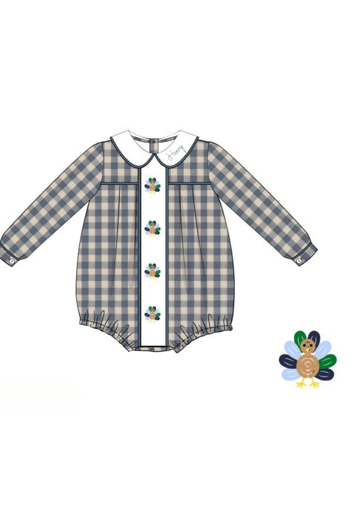 The Smocked Flamingo Apparel & Accessories Bullion Turkey Stone Blue Gingham Bubble