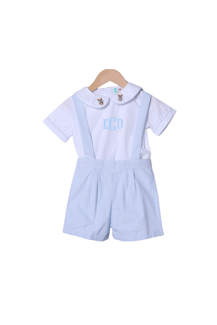 The Smocked Flamingo Apparel & Accessories Bunny Blue Gingham 2Pc Short Set