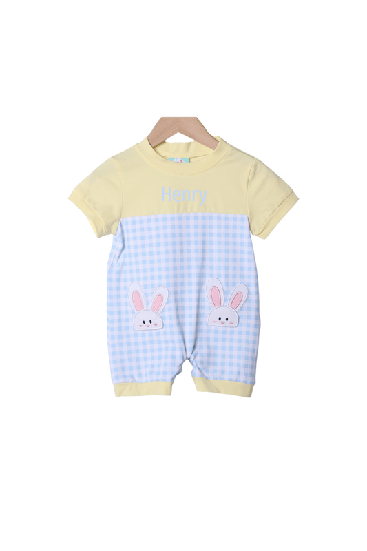 The Smocked Flamingo Apparel & Accessories Bunny Hop Blue Gingham Romper