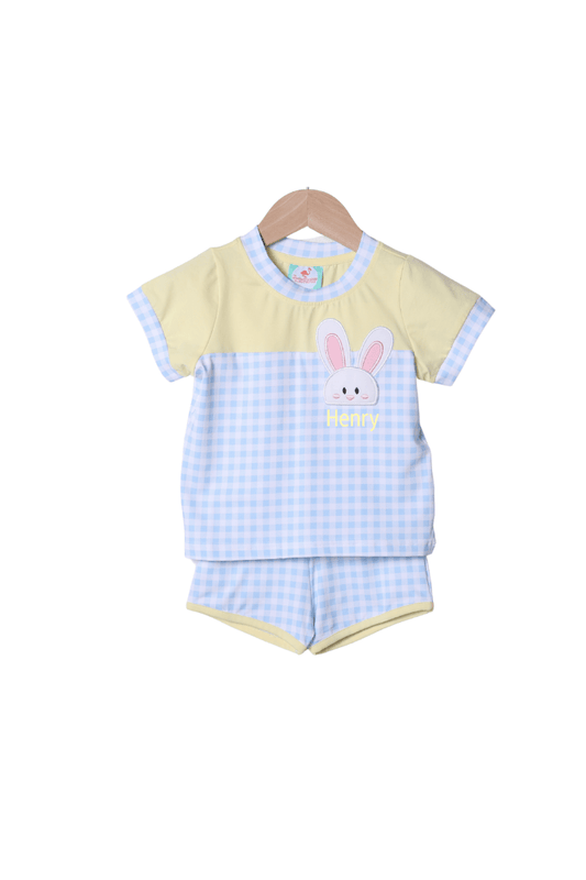 The Smocked Flamingo Apparel & Accessories Bunny Hop Blue Gingham Short Set