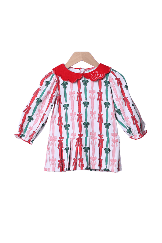 The Smocked Flamingo Apparel & Accessories Christmas Bows Drop Waist Dress