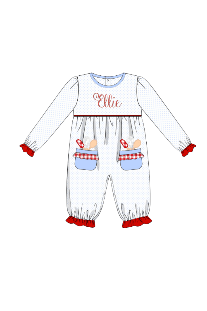 The Smocked Flamingo Apparel & Accessories Christmas Cookies Blue Bitty Dot Romper