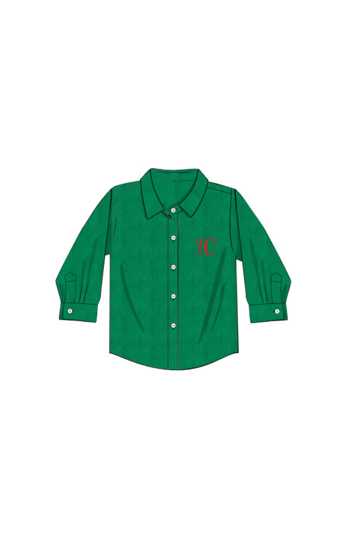 The Smocked Flamingo Apparel & Accessories Christmas Green Corduroy Button Down Shirt