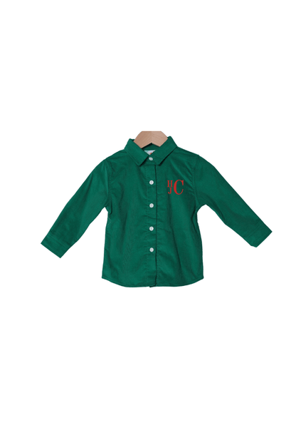 The Smocked Flamingo Apparel & Accessories Christmas Green Corduroy Button Down Shirt