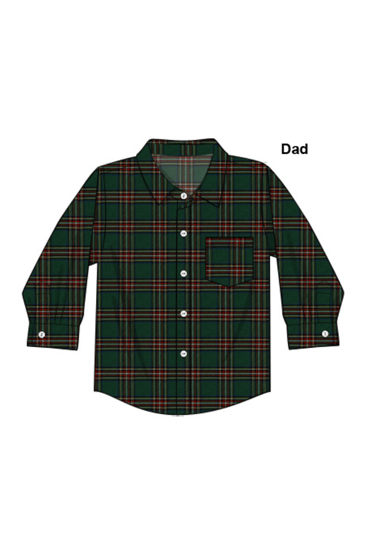 The Smocked Flamingo Apparel & Accessories Christmas Green Flannel Plaid Button Down Dad Shirt