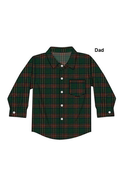 The Smocked Flamingo Apparel & Accessories Christmas Green Flannel Plaid Button Down Dad Shirt