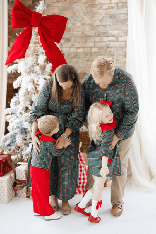The Smocked Flamingo Apparel & Accessories Christmas Green Flannel Plaid Button Down Dad Shirt