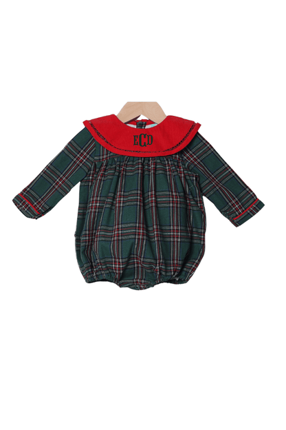 The Smocked Flamingo Apparel & Accessories Christmas Green Flannel Plaid/Red Corduroy Collar Bubble
