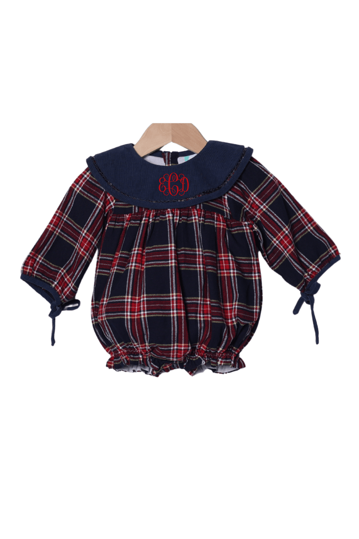 The Smocked Flamingo Apparel & Accessories Christmas Navy Tartan Plaid Bow Bubble