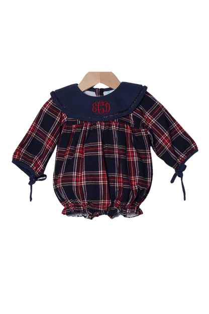 The Smocked Flamingo Apparel & Accessories Christmas Navy Tartan Plaid Bow Bubble