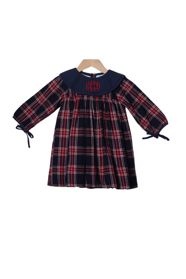 The Smocked Flamingo Apparel & Accessories Christmas Navy Tartan Plaid Bow Dress
