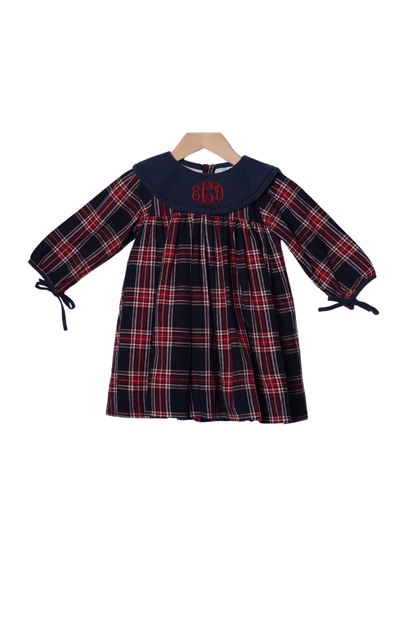 The Smocked Flamingo Apparel & Accessories Christmas Navy Tartan Plaid Bow Dress