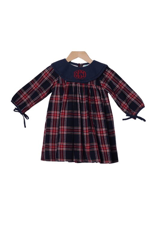 The Smocked Flamingo Apparel & Accessories Christmas Navy Tartan Plaid Bow Dress