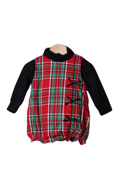 The Smocked Flamingo Apparel & Accessories Christmas Plaid Black Bow Bubble and Turtleneck