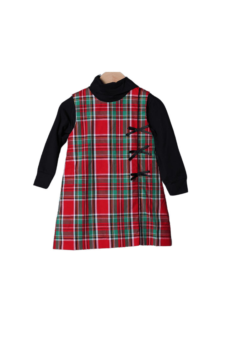 The Smocked Flamingo Apparel & Accessories Christmas Plaid Black Bow Dress and Turtleneck