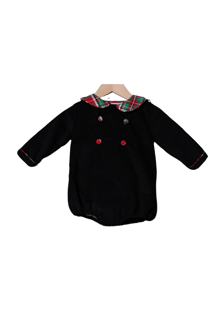 The Smocked Flamingo Apparel & Accessories Christmas Plaid Black Corduroy Bubble