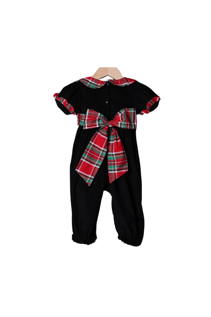 The Smocked Flamingo Apparel & Accessories Christmas Plaid Corduroy Bow Romper