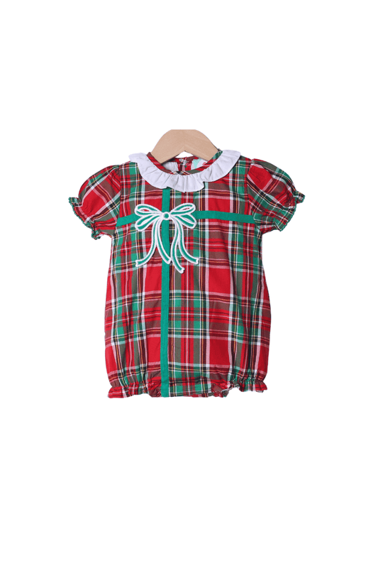 The Smocked Flamingo Apparel & Accessories Christmas Present Plaid Bow Bubble