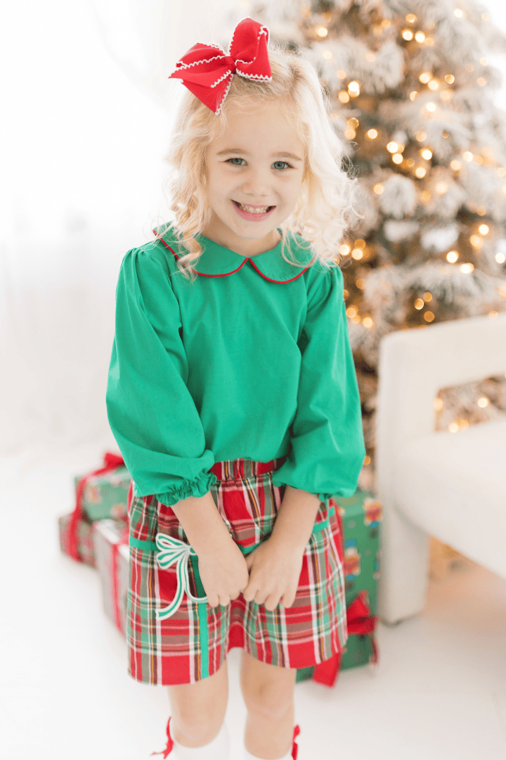 The Smocked Flamingo Apparel & Accessories Christmas Present Plaid Bow Skort Set