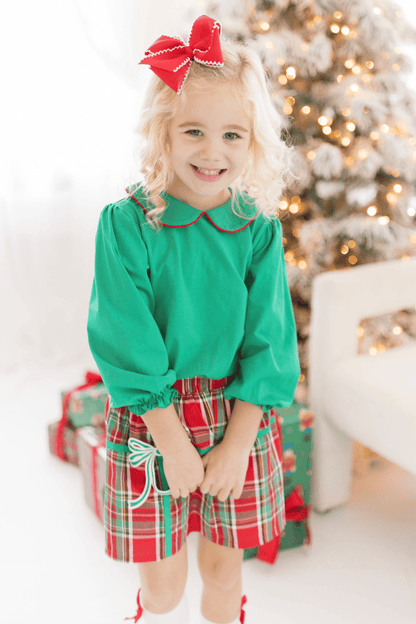 The Smocked Flamingo Apparel & Accessories Christmas Present Plaid Bow Skort Set