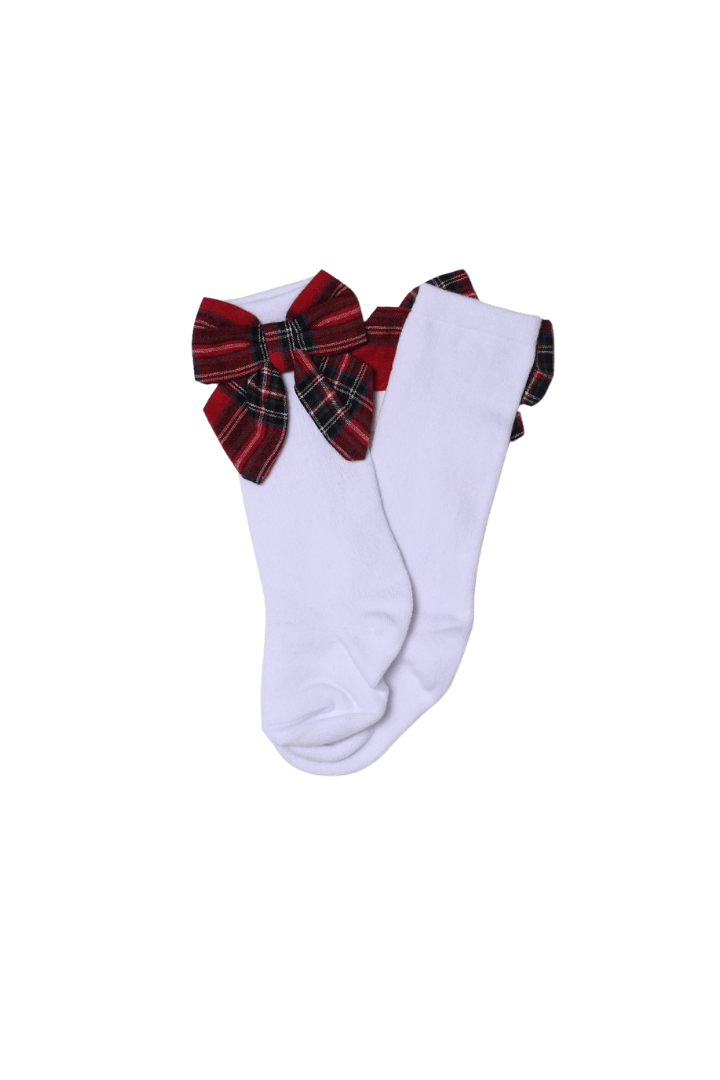 The Smocked Flamingo Apparel & Accessories Christmas Red Tartan Plaid Bow Socks